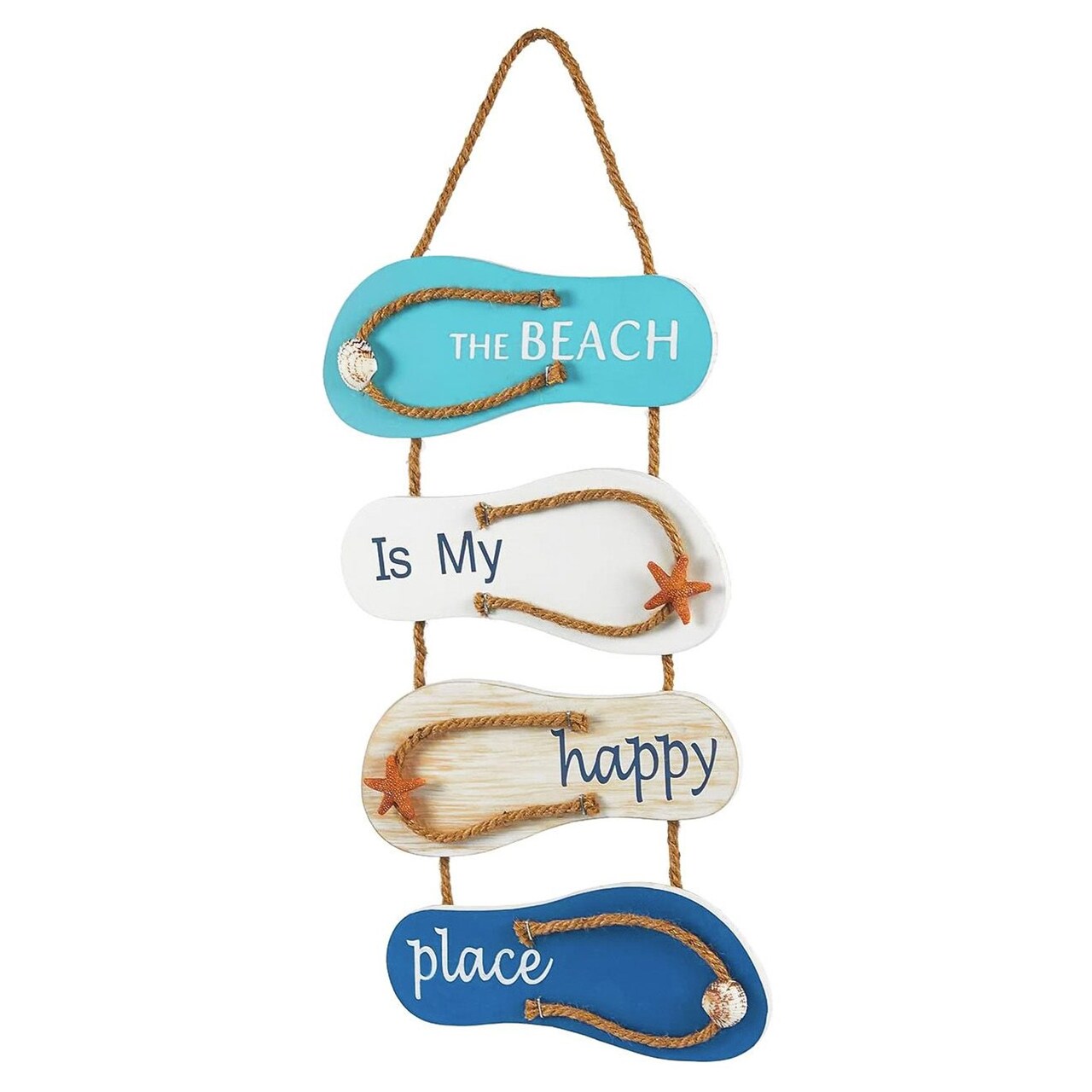 Wooden Beach Wall Hanging Decor Sign, Flip Flop Beach Decorations for Home, Bathroom, Living Room, Bedroom, Dining Room, The Beach is My Happy Place (8.7x20.9 In)